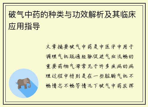 破气中药的种类与功效解析及其临床应用指导